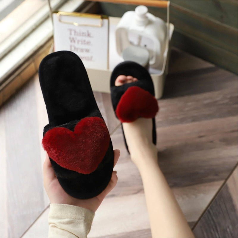 CRAZY LADY Women's Fuzzy LOVE House Slippers Soft Plush Furry Fur Open Toe Cozy Winter Warm Comfy Slip On S&als Indoor Outdoor Slippers for Women & Girls with Memory Foam (01/Wine Red, 6 7) - Image 2